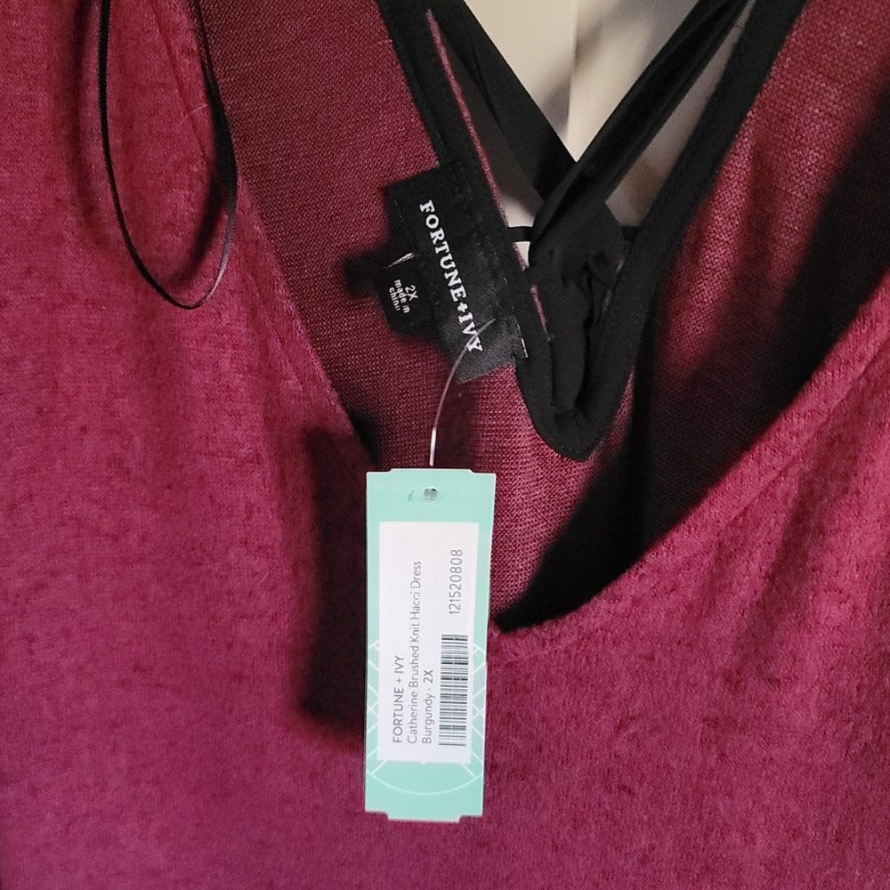 Fortune + Ivy, 2X, Burgundy, Catherine Cozy Hacci Dress - Picture 4 of 5